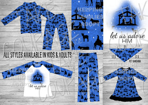 LET US ADORE HIM - Blue Nativity Family Loungewear - KIDS - TCB Custom PREORDER