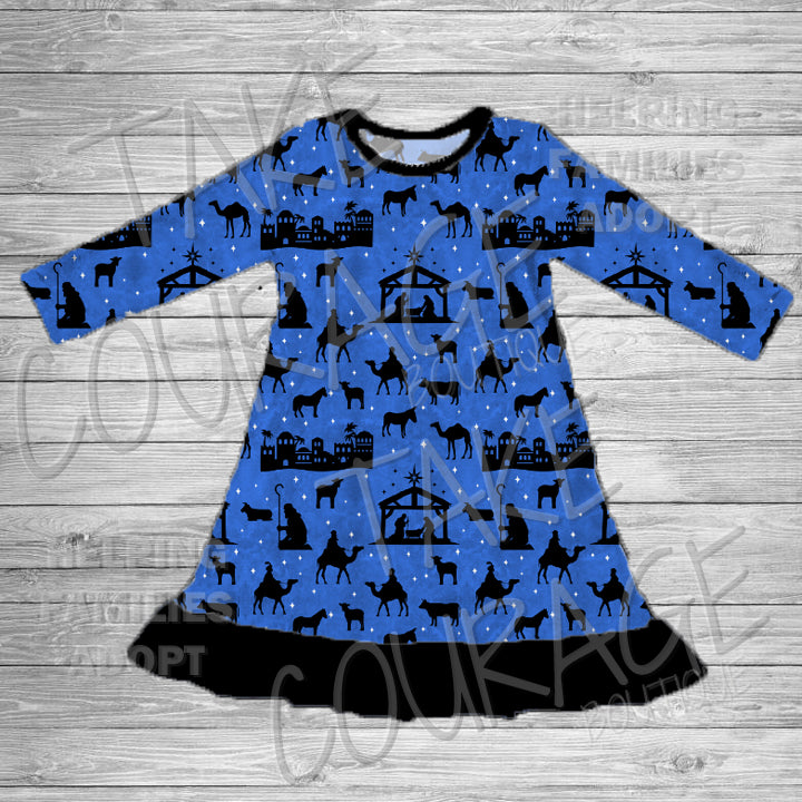 LET US ADORE HIM - Blue Nativity Family Loungewear - KIDS - TCB Custom PREORDER