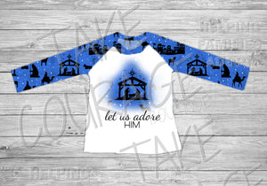 LET US ADORE HIM - Blue Nativity Family Loungewear - KIDS - TCB Custom PREORDER