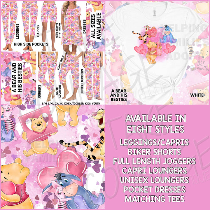 A BEAR AND HIS BESTIES - Joggers, Leggings, Shorts, Dresses, Tees, Hoodies & Sweatshirts - VALENTINE PREORDER