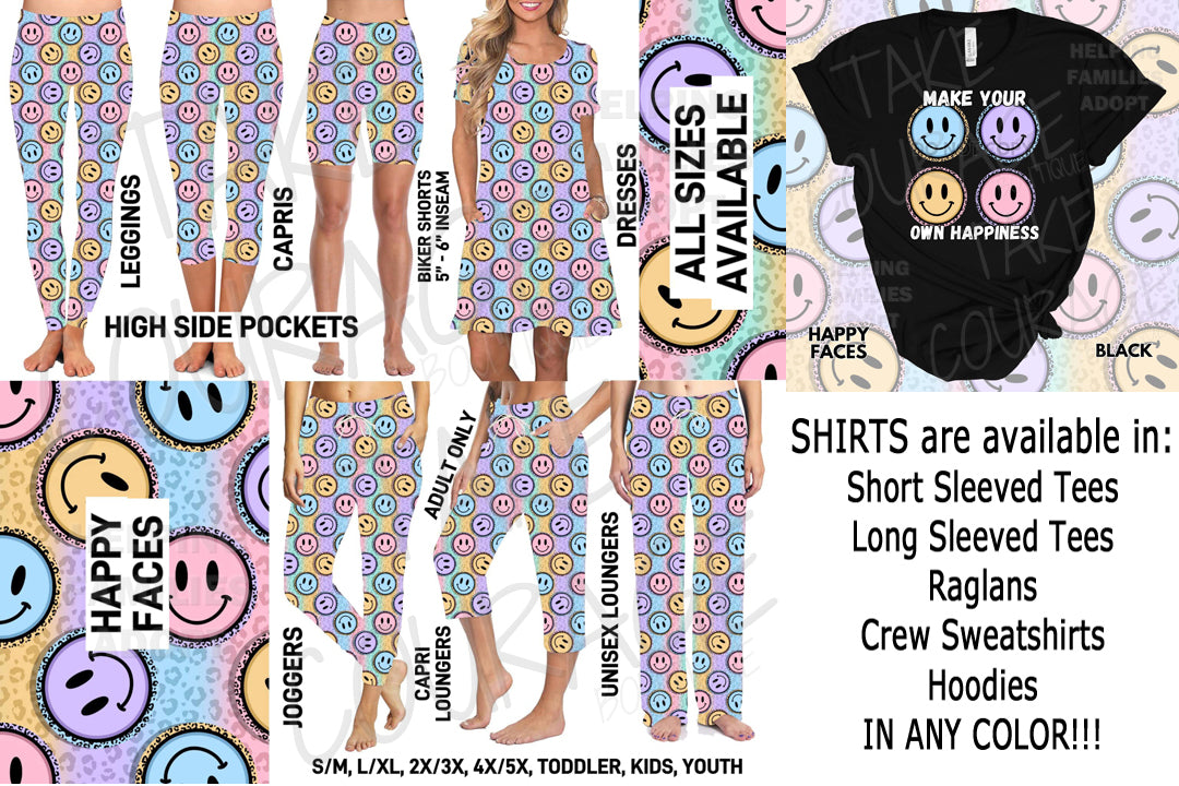 HAPPY FACES - Joggers, Leggings, Shorts, Dresses, Tees, Hoodies & Sweatshirts - BATCH 274 PREORDER