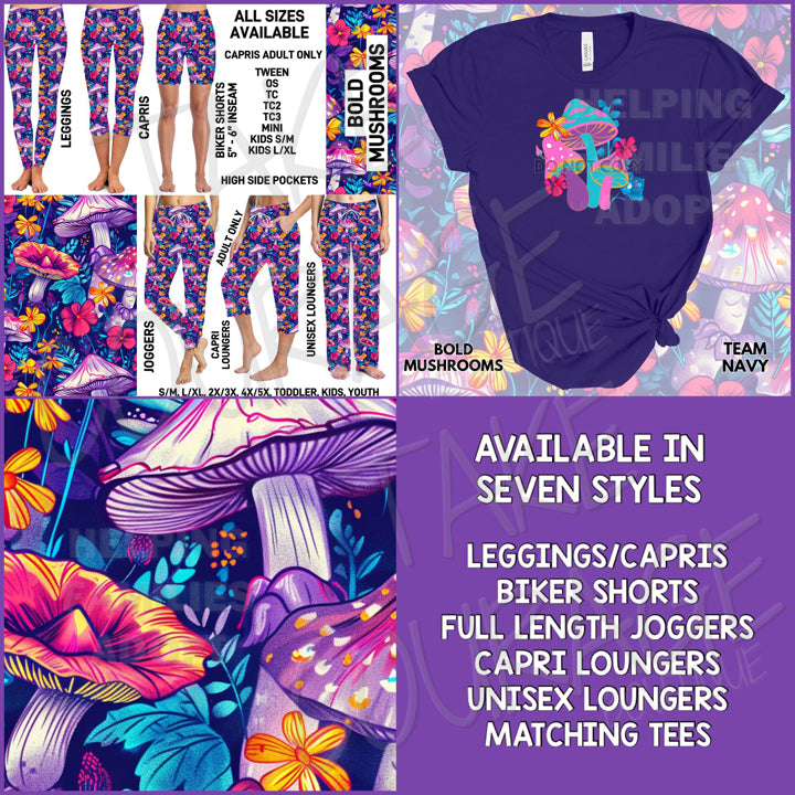BOLD MUSHROOMS - Joggers, Leggings, Shorts, Tees, Hoodies & Sweatshirts - BATCH 266 PREORDER