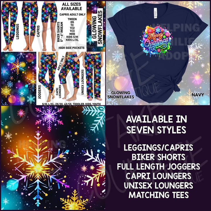 GLOWING SNOWFLAKES - Joggers, Leggings, Shorts, Tees, Hoodies & Sweatshirts - BATCH 266 PREORDER