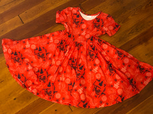 Red Chinoiserie Twirly Dress - KIDS 6/7
